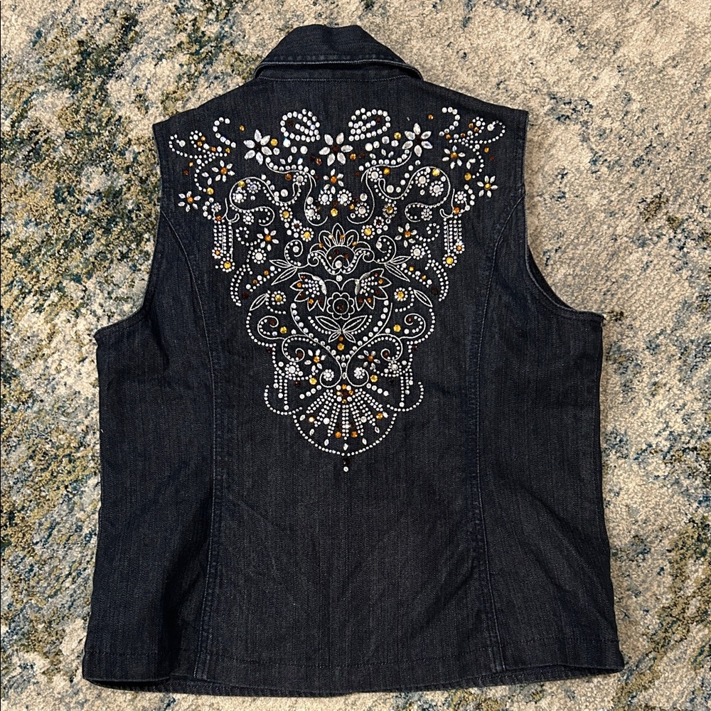 Chico's Black Embellished Denim Vest